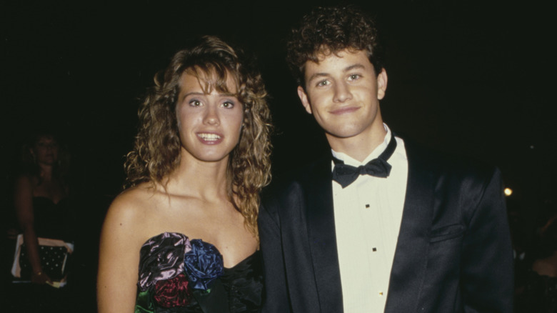 Kirk Cameron wearing a tuxedo and Leanna Creel wearing a strapless dress.