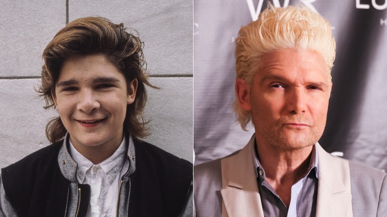 A split image of Corey Feldman in the 1980s and today