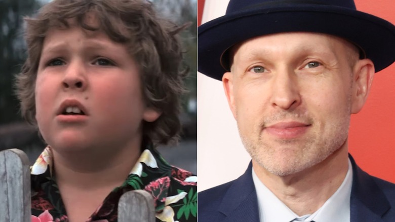 A split image of Jeff Cohen acting in The Goonies and today