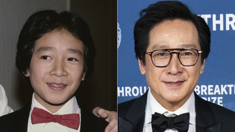 A split image of Ke Huy Quan in the 1980s and today