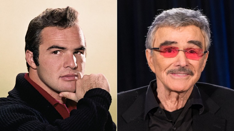 Burt Reynolds in a publicity photo for "Gunsmoke" & at a comic con in 2015