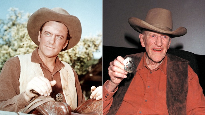 James Arness on the set of "Gunsmoke" in 1960 & at a book signing for his autobiography in 2001