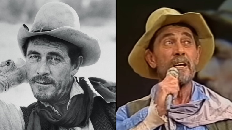A portrait of Ken Curtis for "Gunsmoke" & performing on stage at Festus Country in Germany in 1986