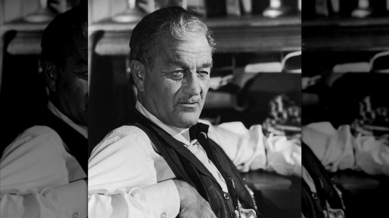 Milburn Stone on the set of "Gunsmoke" in 1955