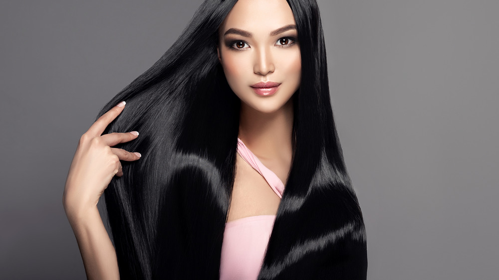 A woman with jet black hair