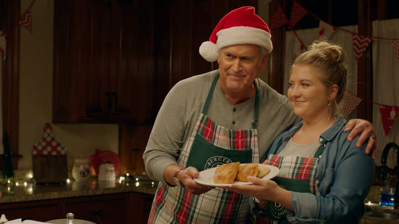 Screenshot of Hallmark Christmas Movie "My Southern Family Christmas," staring Bruce Campbell and Jaicy Elliott.