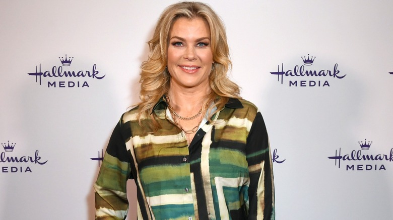 Alison Sweeney smiling at the Hallmark winter press tour in 2024.