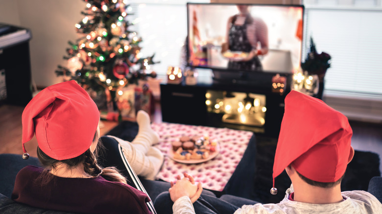 Couple watching Christmas movie