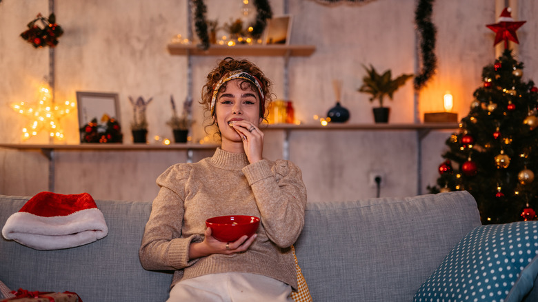 Woman watching Christmas movie