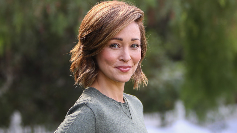 Autumn Reeser visiting Hallmark Channel's "Home & Family" set at Universal Studios Hollywood in 2019