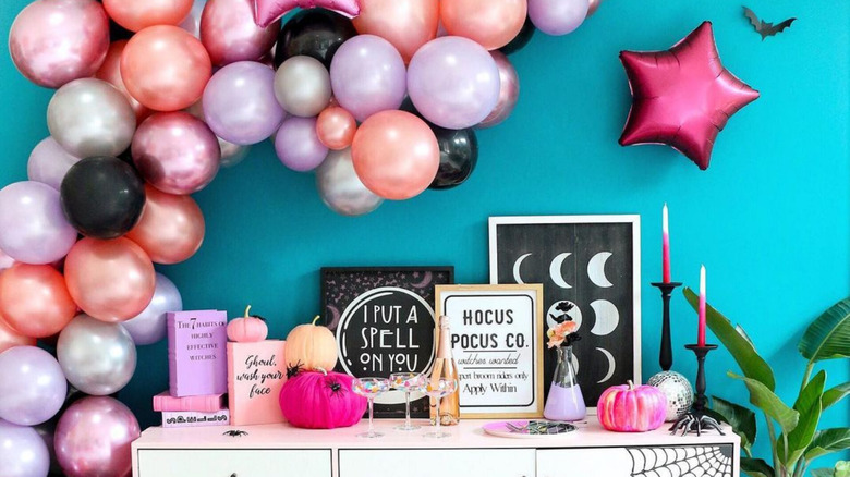 kailochic's pink, purple, and black witch halloween decor