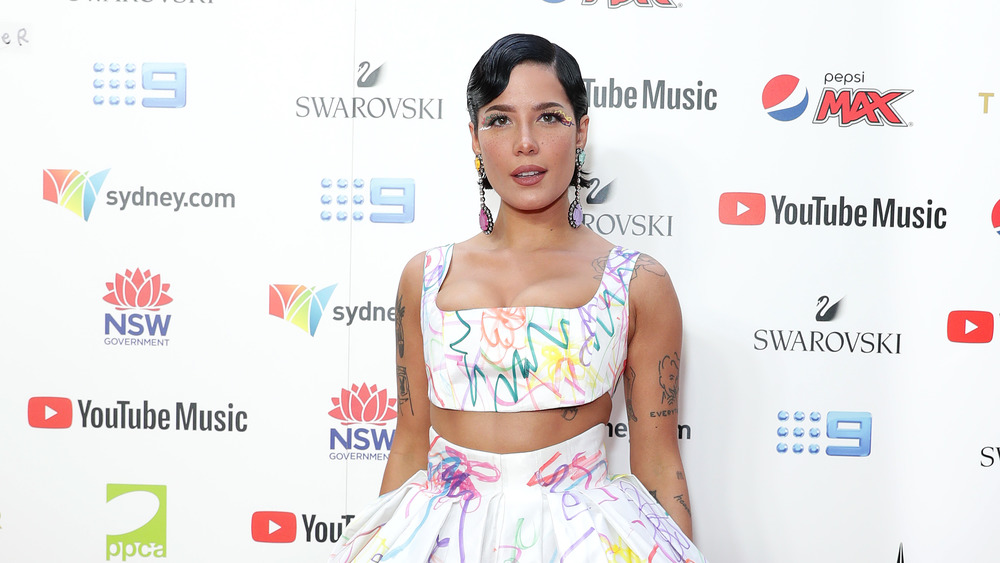Halsey poses in gown 