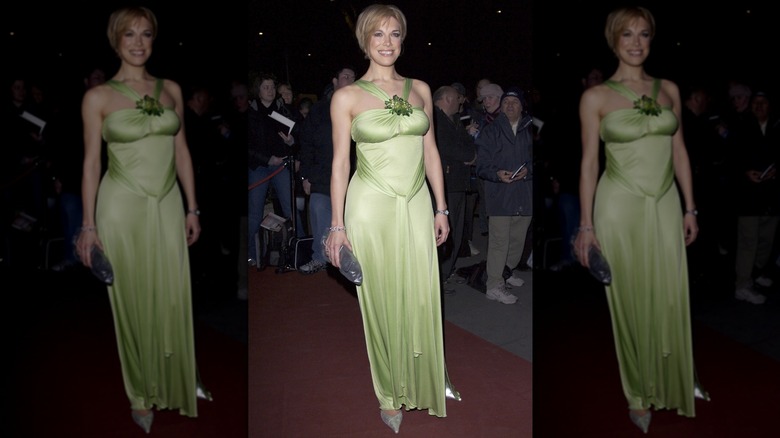 Hannah Waddingham wearing a pale green gown and silver heels.