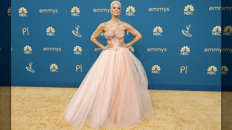 Hannah Waddingham wearing a pink ballgown.