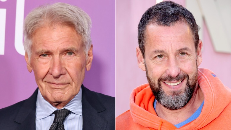 Harrison Ford smirking; Adam Sandler smiling﻿