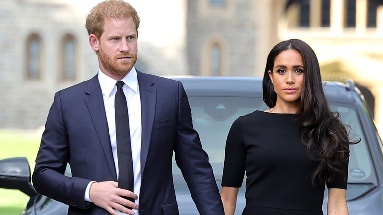 Prince Harry and Meghan Markle at Windsor Castle before Queen Elizabeth's funeral