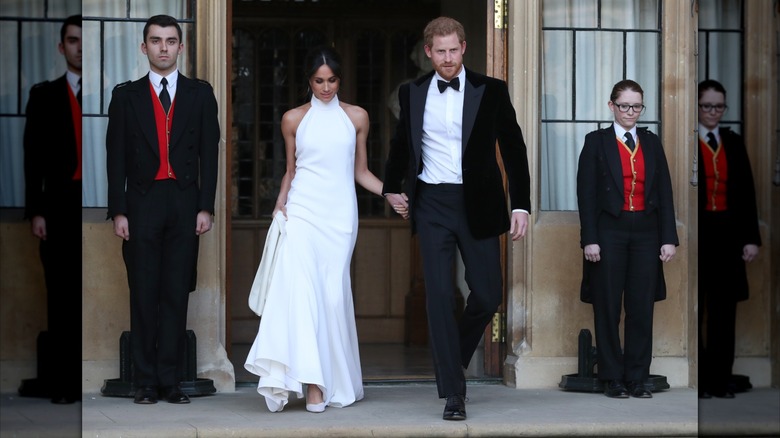 Meghan Markle and Prince Harry stepping out to wedding reception