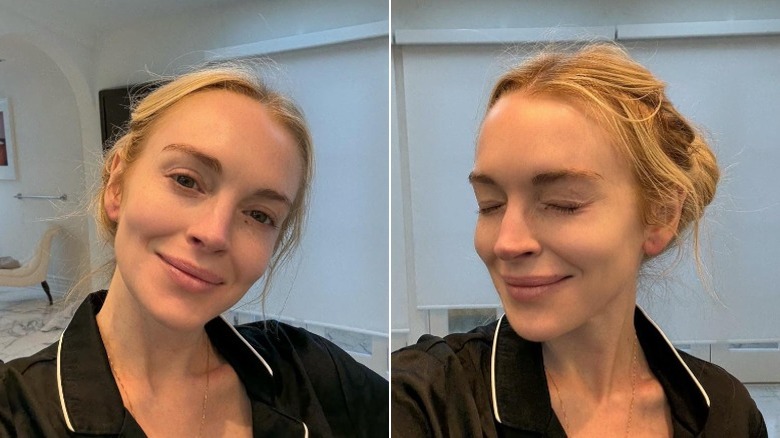 Lindsay Lohan selfies in pajamas