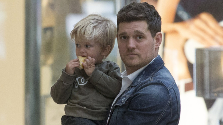Michael Bublé in Madrid, Spain with son Noah in 2014