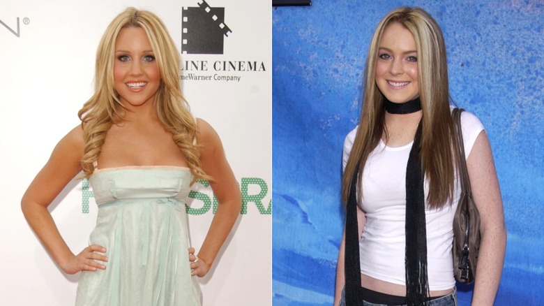 Split image of Amanda Bynes and Lindsay Lohan
