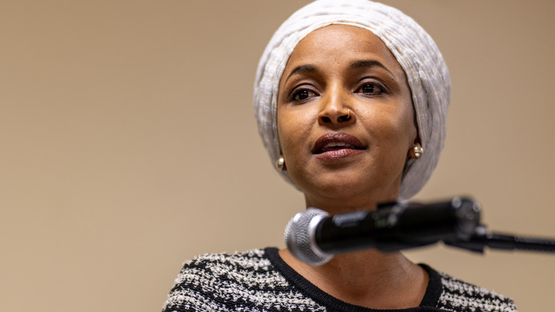 Rep. Ilhan Omar delivering a speech