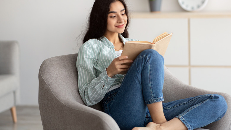 woman reading book