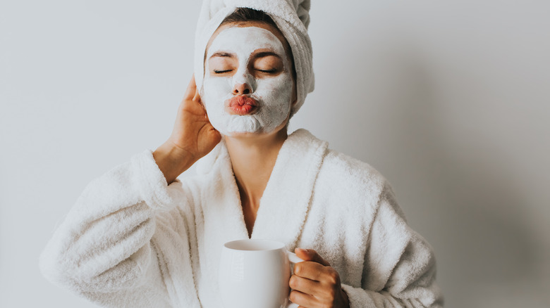 Woman in homemade face mask