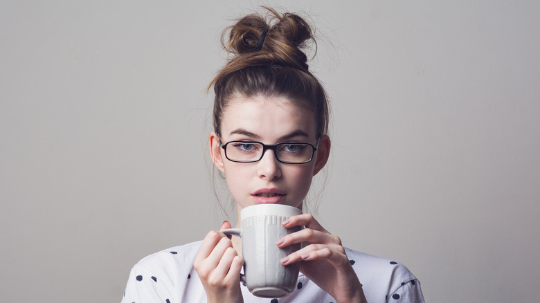 Woman with messy bun