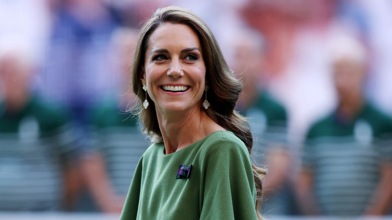 Catherine, Princess of Wales smiling to the crowd at 2026 Wimbledon