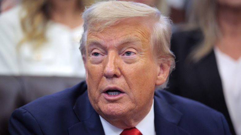 U.S. President Donald Trump speaks as he meets with family members of victims of the "Abbey Gate" terrorist attack in the Oval Office at the White House on August 25, 2025 in Washington, DC (2025)