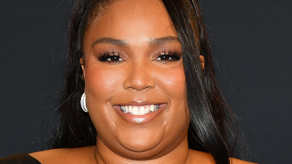 Lizzo on red carpet, close-up