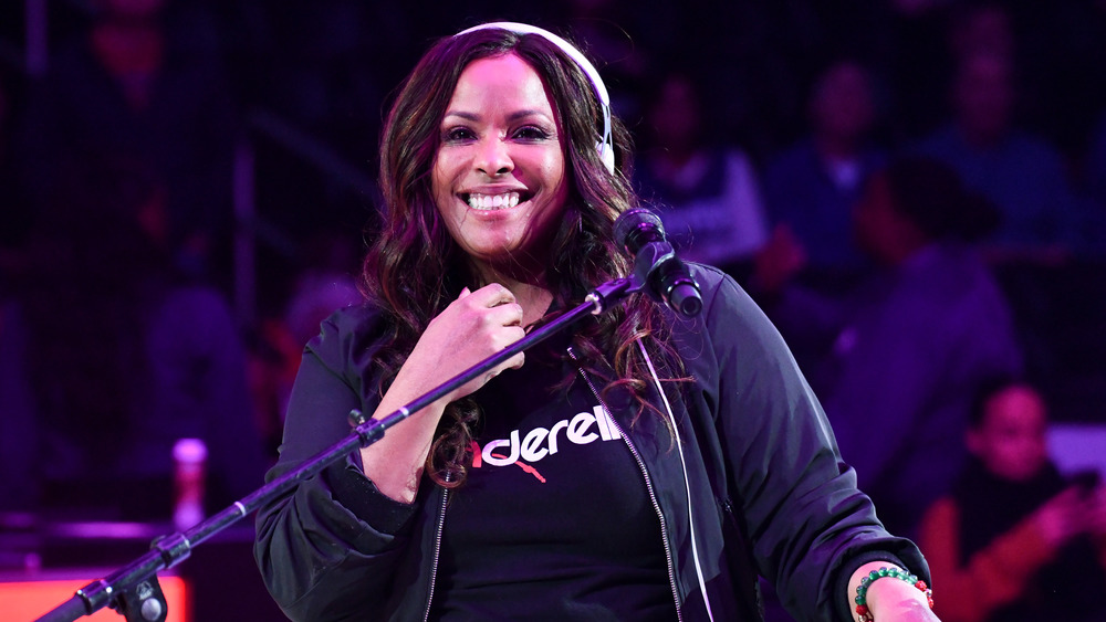 DJ Spinderella at her turntables