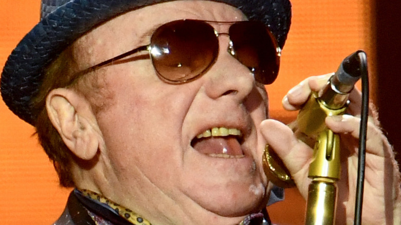 Closeup of Van Morrison singing