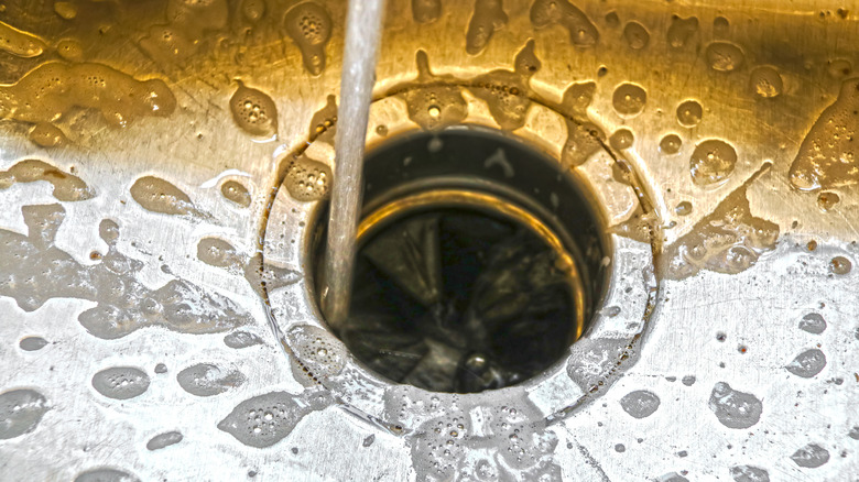 Garbage disposal with water running down drain