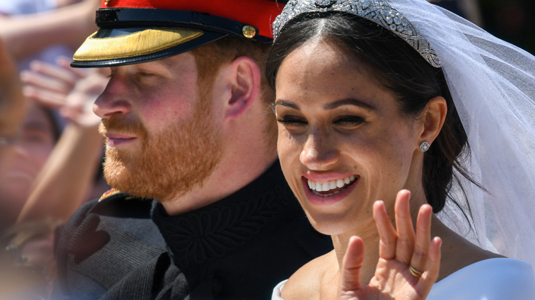 Prince Harry and Meghan Markle leaving their wedding 