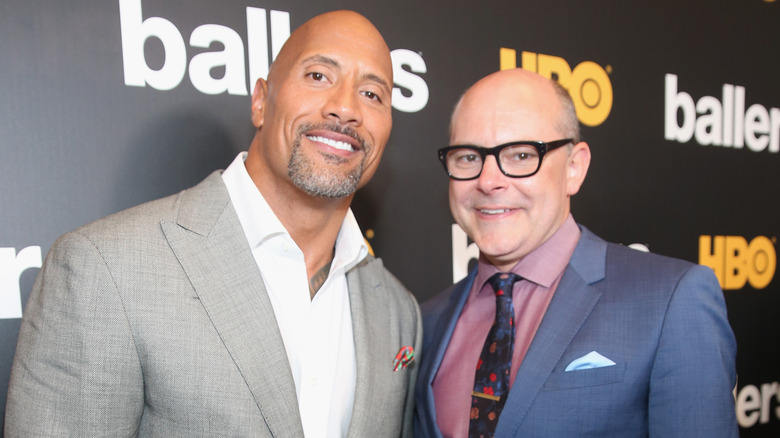 Dwayne Johnson and Rob Corddry promoting "Ballers"