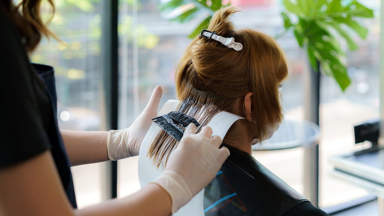 Woman dying hair 