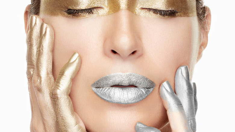 Woman with silver lipstick