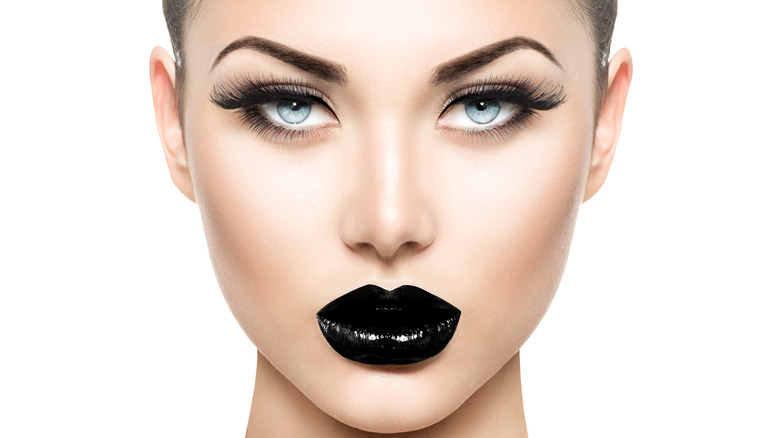 Woman wearing black lipstick