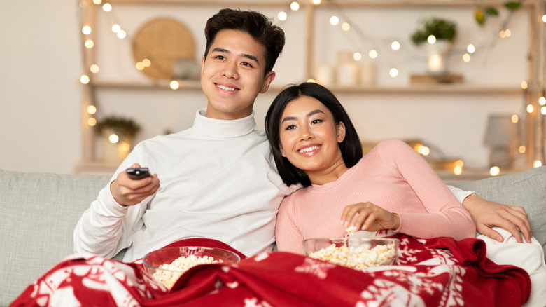 Couple watching holiday movie