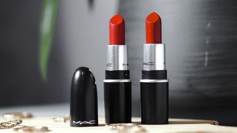 MAC Cosmetics Ruby Woo and Russian Red sitting next to each other