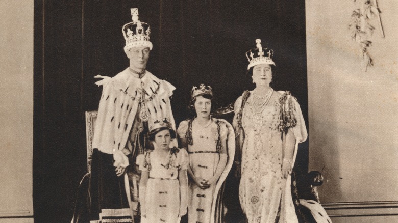 King George VI, his wife Elizabeth, young queen Elizabeth II and her sister Princess Margaret in 1937