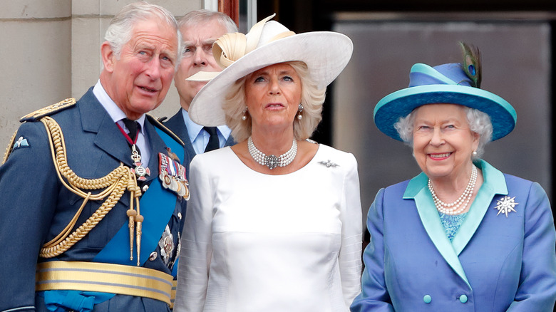 Prince Charles, Prince of Wales, Camilla, Duchess of Cornwall and Queen Elizabeth II at Buckingham Palace