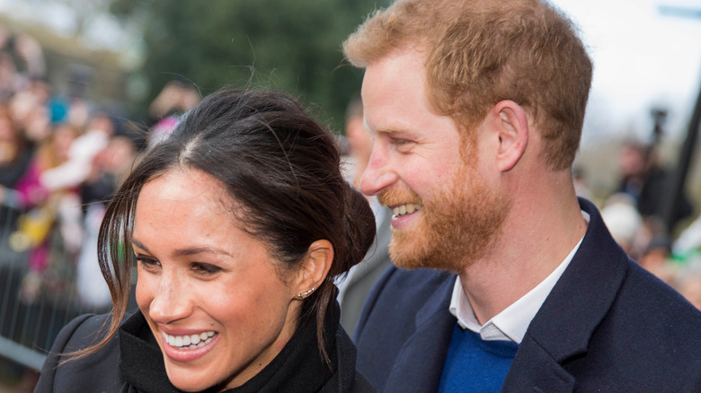 Harry and Meghan with crowds