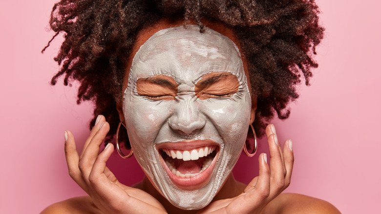 woman wearing clay mask