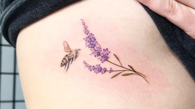 Tattoo of lavender and bee 