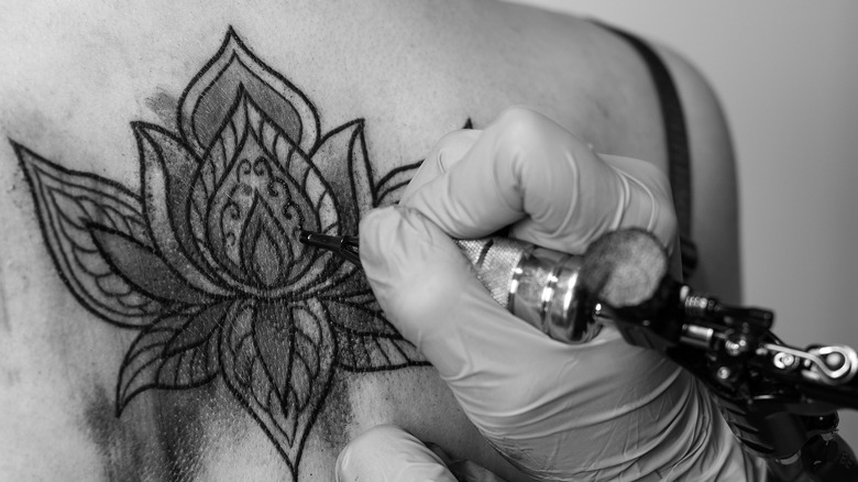 Lotus flower tattoo in progress