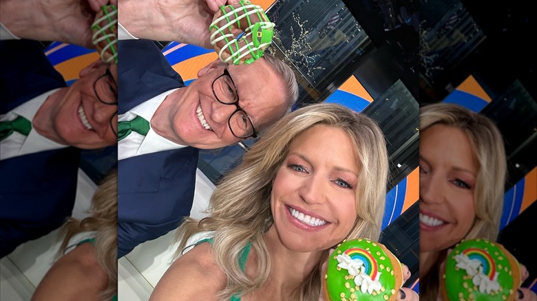 Ainsley Earhardt holds up a donut on the Fox set.