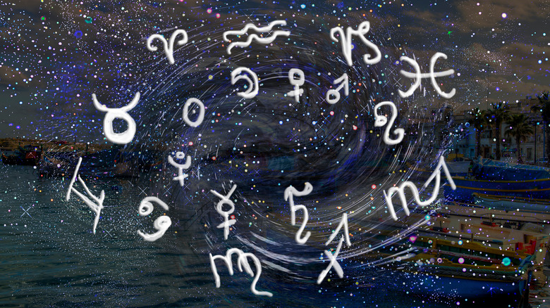 Horoscope signs on starry background