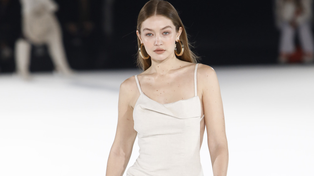 Gigi Hadid walking the runway